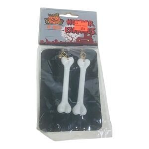 Vintage Rare Mr. Goblin Horror Earrings Clip-on Bones Dangling Gold Tone 3"